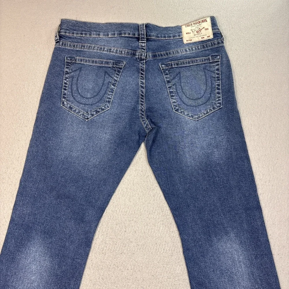 True Religion Men Ricky Relaxed Straight Blue Denim Jean Logo Size 36 (38x34)